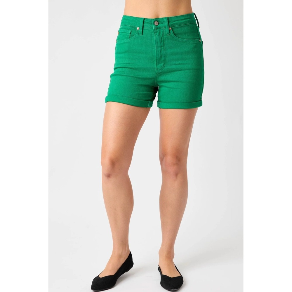 Judy Blue Kelly Green High Waisted Garment Dyed Denim Shorts 1XL